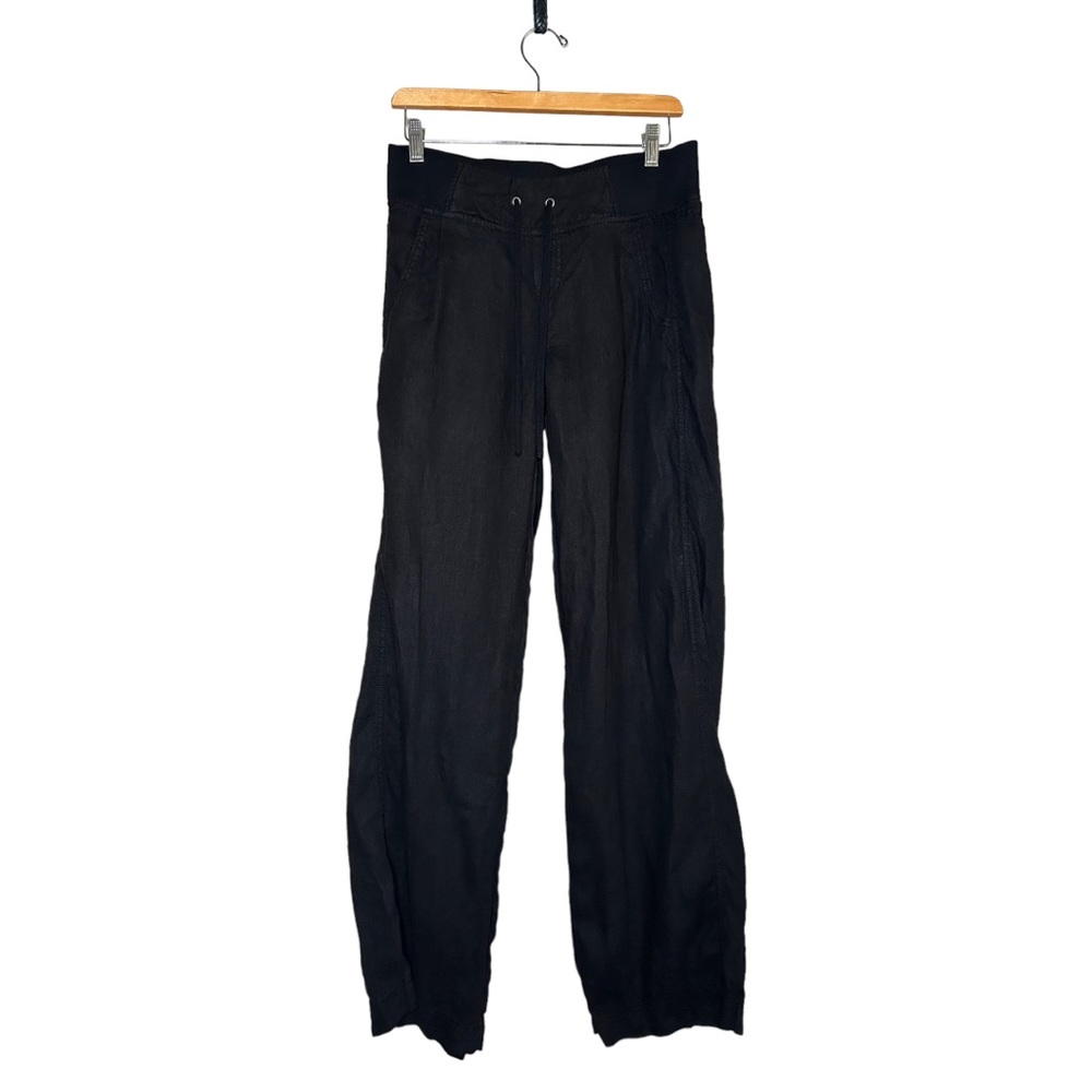 Athleta 100% Linen Wide Leg Pull-On Drawstring Waist Athletic Pants Black Size 6